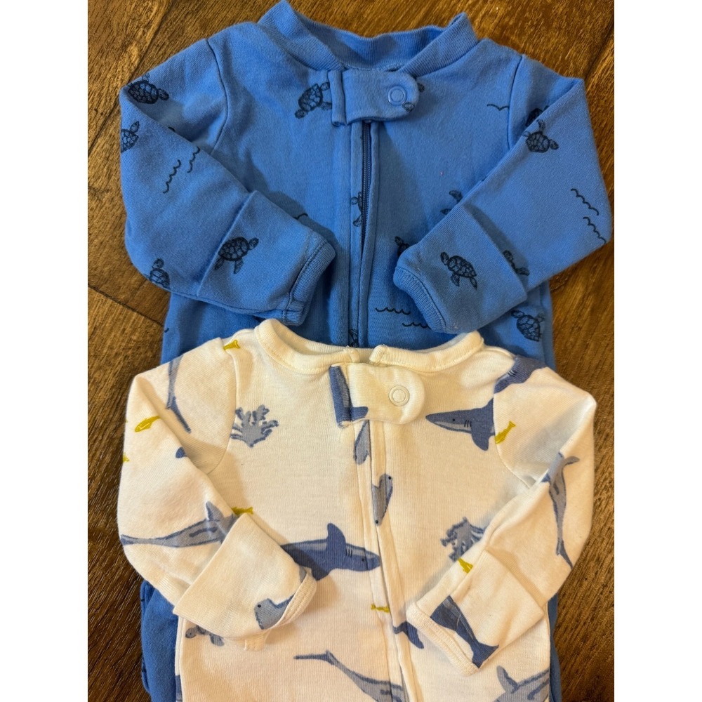 Carters Baby Sleepers Boy Preemie Lot Rompers Outfits Clothes Reborn Turtle Fish - Picture 1 of 5
